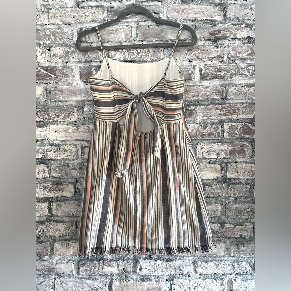 Fashion on Earth Striped Dress, frayed edges, adjustable straps & zip & tie back